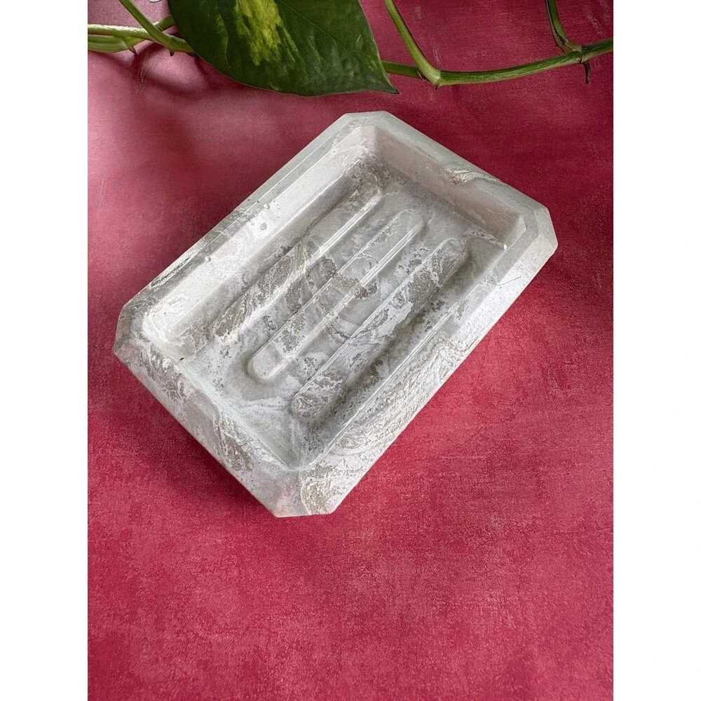Handmade Soap Dish Cement Soap Holder Rectangular Bathroom Kitchen Marbled